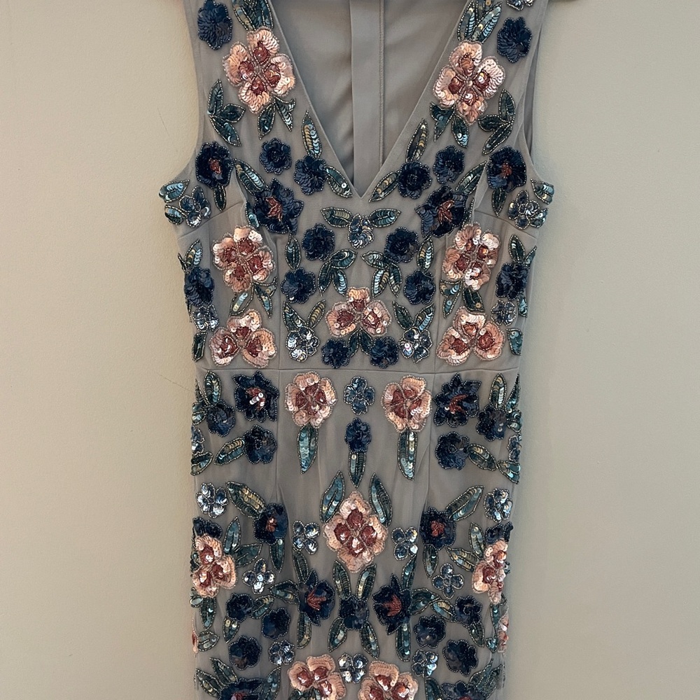 Elegant Floral Embellished Dress in Grey